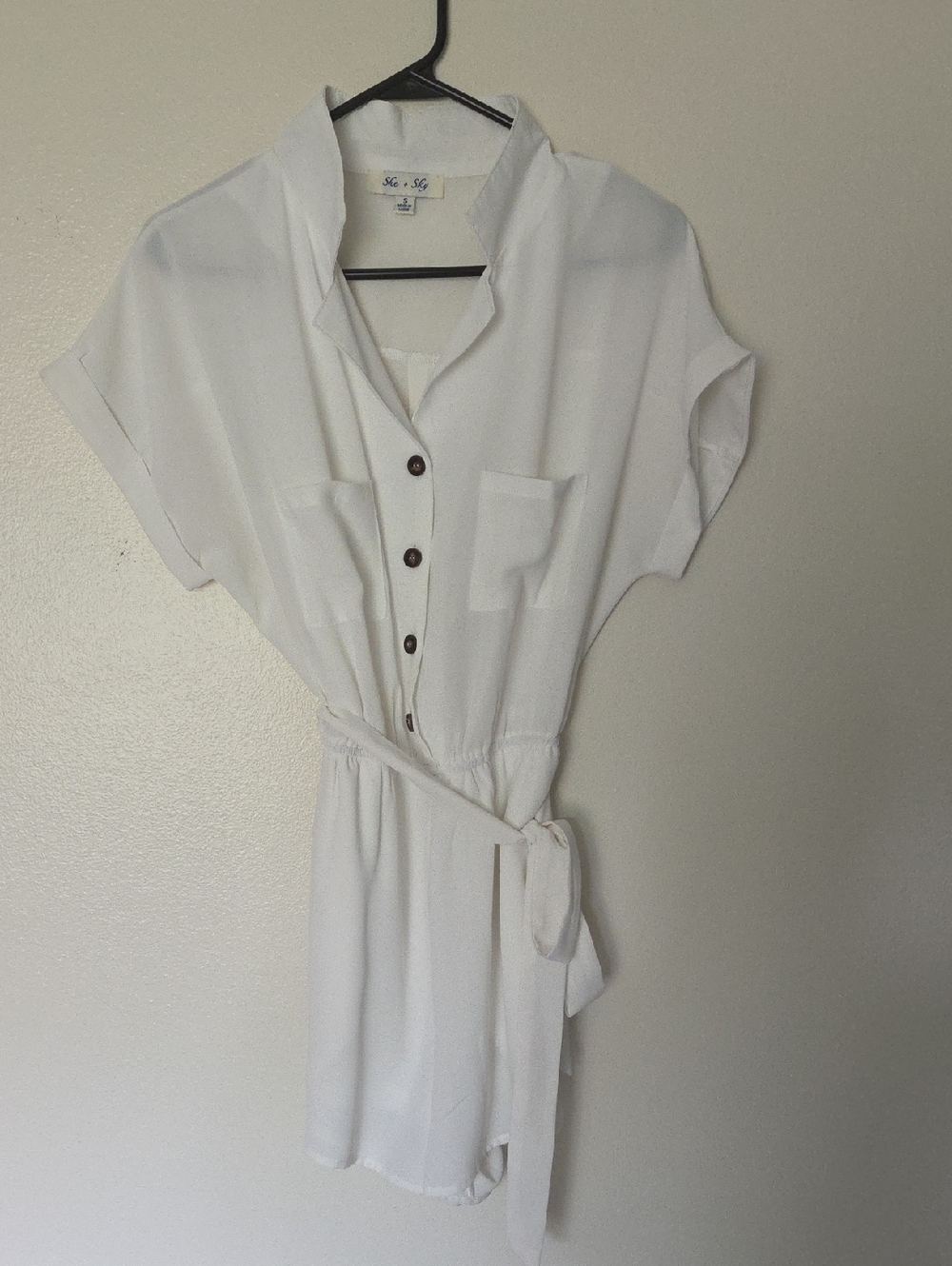 She + Sky White Button-Front Romper